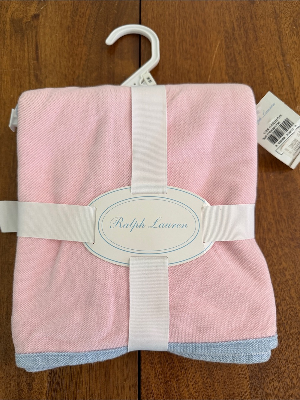 Ralph Lauren Pink/Yellow Receiving Blanket with Light Blue Trim NWT